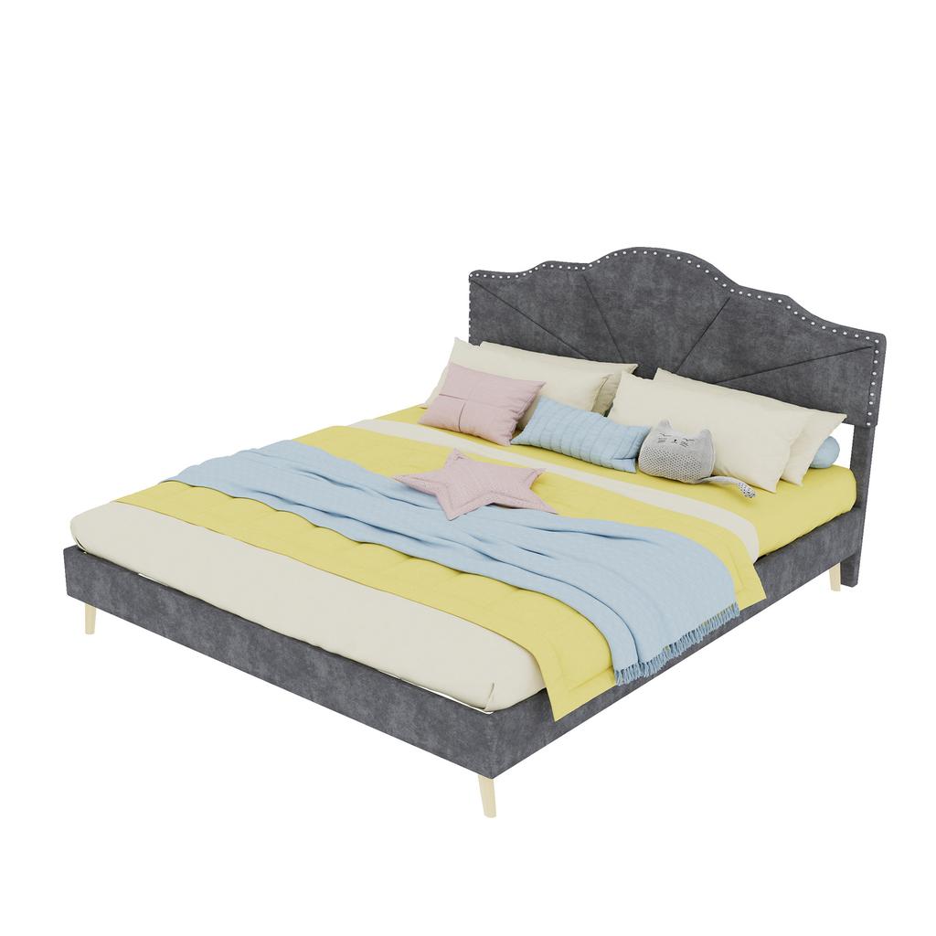 Modern minimalist soft bed, comfortable and soft headboard, 160*200CM, gray, low box bed frame does not include gas rod, does not include mattress.
