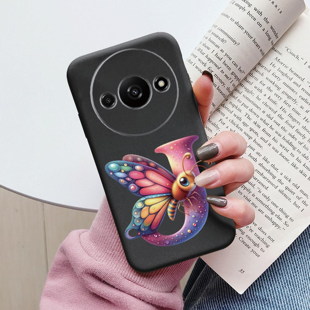 Phone Case For Xiaomi Redmi A3 4G A3x Pink Letter Flower Butterfly Shockproof Soft Silicone Cover Camera Protection TPU Fundas