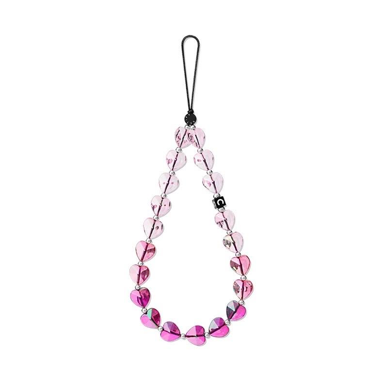 White Heart Phone Lanyard With Pearl Charm Anti-Lost Strap Smartphone Womens Fashion Accessory
