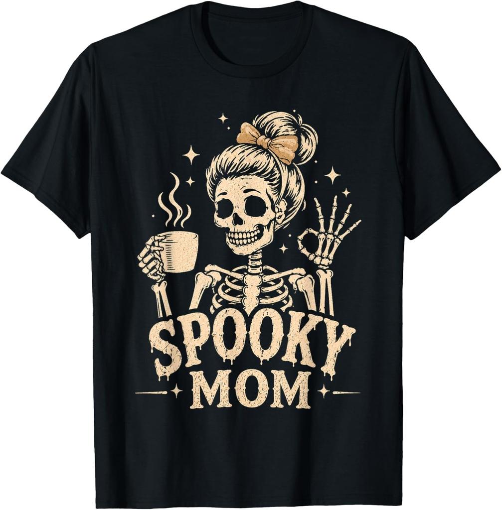 Mama Halloween Shirts Spooky Mama Skeleton Coffee T-Shirt