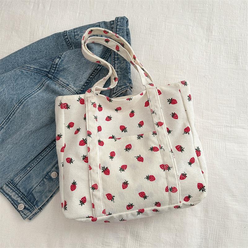 Fresh Sweet Girl Handbag Fashionable High End Corduroy Printed Shoulder Bag Leisure Shopping Commuter Women's Underarm Bag