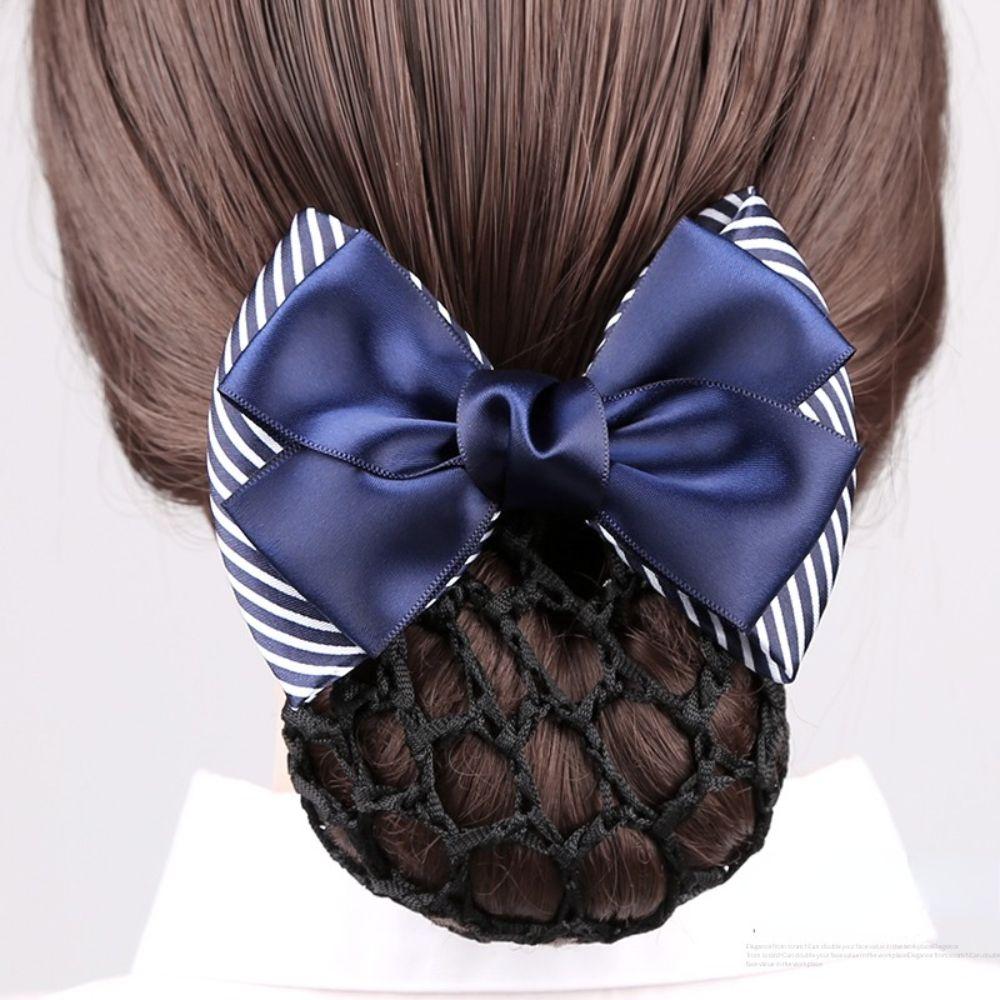 Lady Nurse Bowknot Ribbon Stripe Women Barrette Net Bun Crochet Net Bun Hair Cover Net Bun Snood