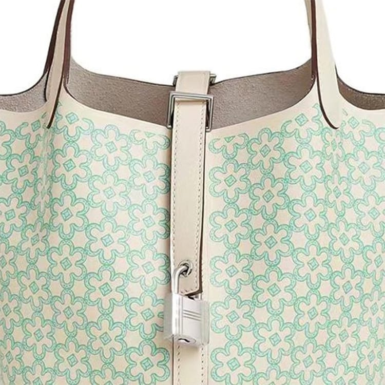 HERMES Picotin Lock Swift Calfskin Basket Bag, Bucket Bag, Handbag 18 Women's Gray White/Green H083546CKAD