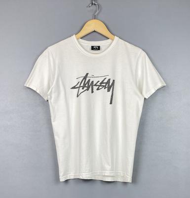 Винтажная футболка Stussy с граффити-принтом Мужская Размер S Белый Топ Логотип Скейт-банда Унисекс Футболка
