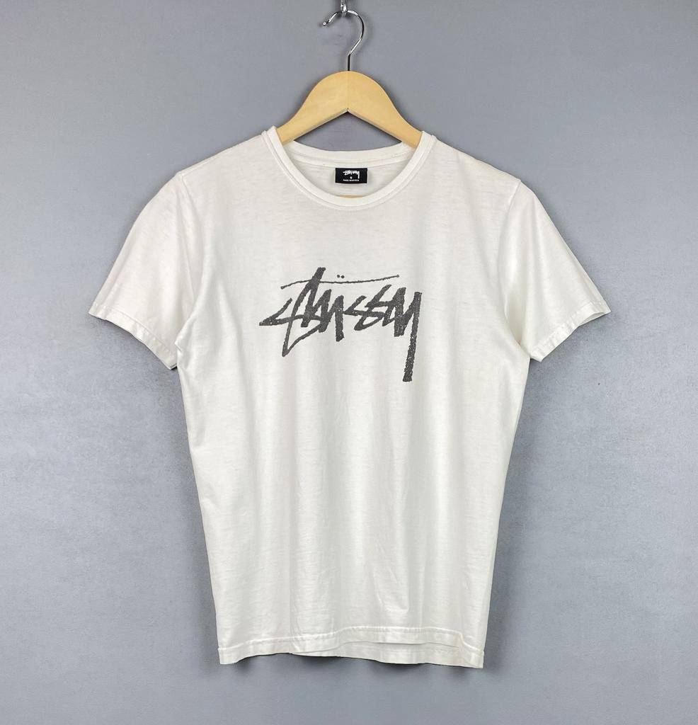 Винтажная футболка Stussy с граффити-принтом Мужская Размер S Белый Топ Логотип Скейт-банда Унисекс Футболка