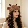 Solid Color Pullover Hat Cute Ear Women's Hat Cute Horn Ear Knitted Hat  Autumn