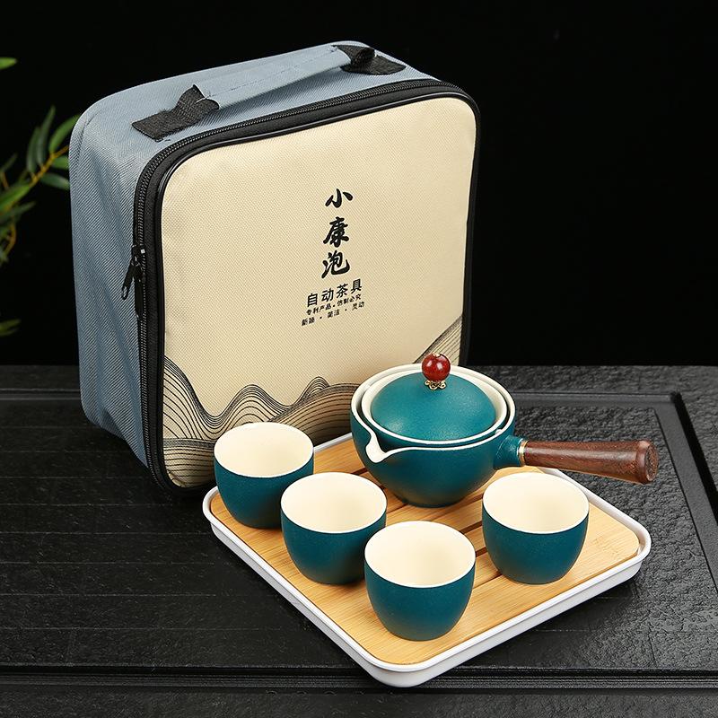 Китайский фарфоровый чайный сервиз Gongfu, портативный набор чайников с вращающимся на 360 градусов чайником и заварочным устройством, портативный подарочный пакет «все в одном»