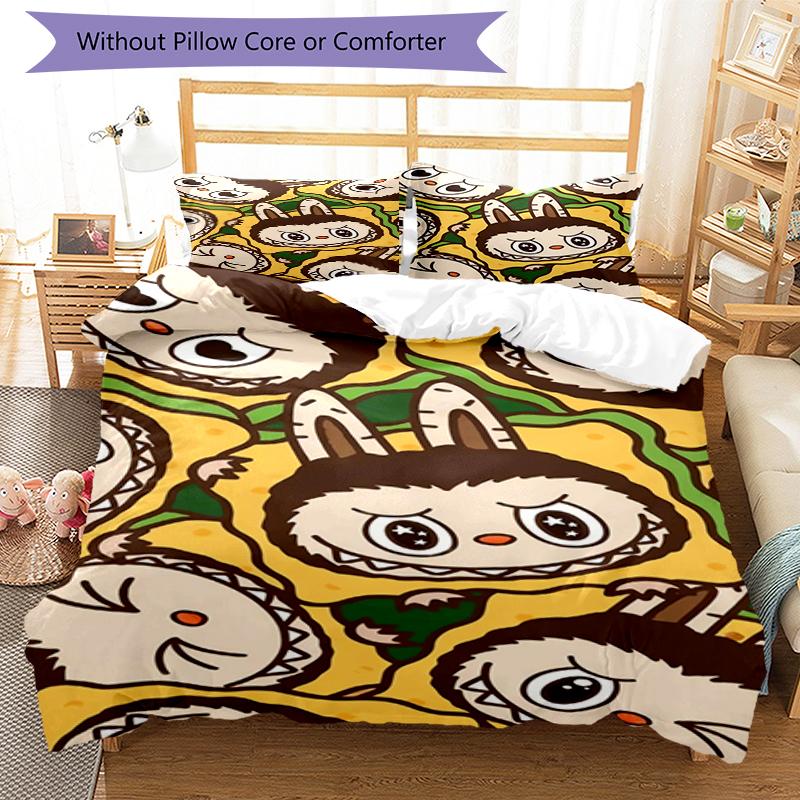 3pcs Labubu Bedding Set Duvet Cover Closure Includes 1 Duvet Cover & 2 Pillowcases, Soft and Comfortable for All Seasons.