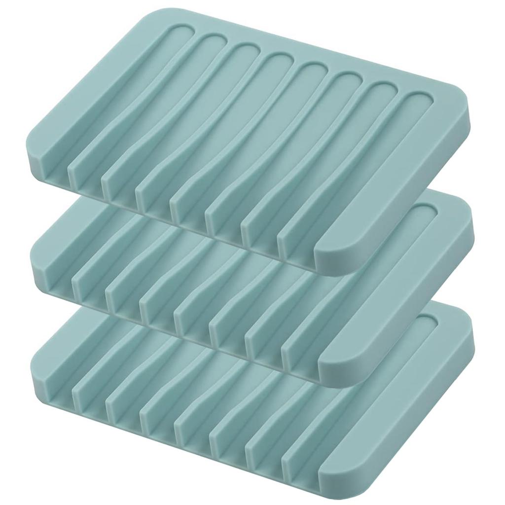 Self Draining Soap Dishes, 3 Pcs Silicone Soap Saver, Waterfall Drainer Soap Holder for Bathroom, Extend Soap Life, Keep Soap Bars Dry Clean & Easy