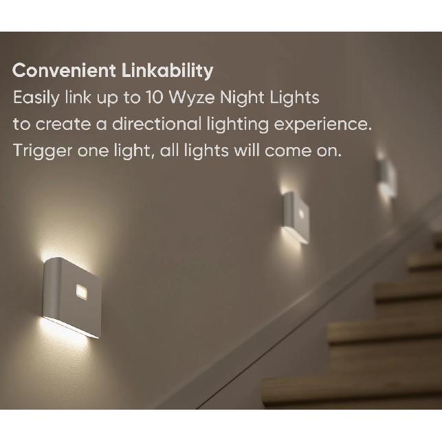 WYZE Rechargeable Night Lights with Dusk to Dawn & Motion Sensors, Warm & Soft White Stair Lights for Bathroom, Hallway, Linkable, Magnetic Mount, 3