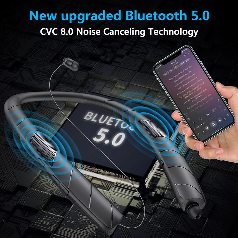Bluetooth Neckband Headphone + Speaker 2 In 1 Large Capacity Subwoofer HiFi Super Bass With Telescoping Cable For Sport