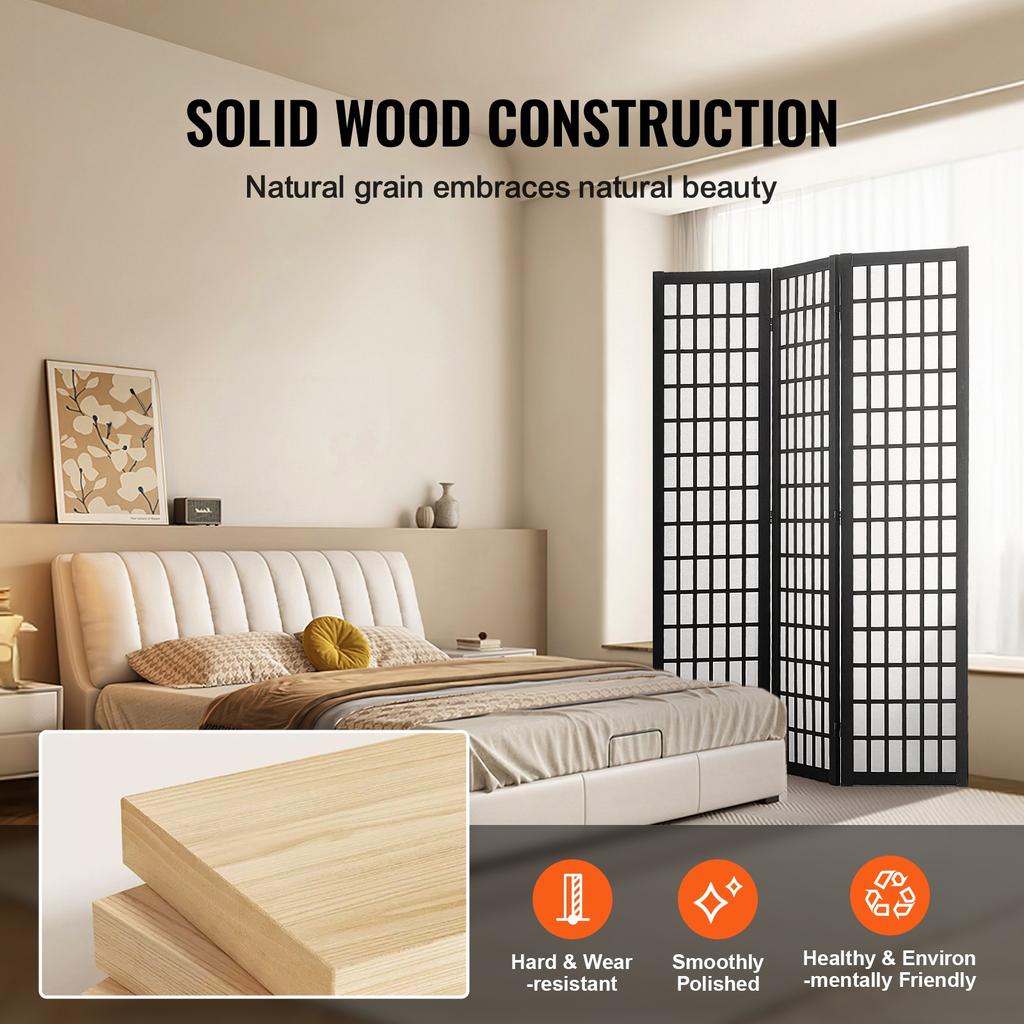 VEVOR Room Divider, 3 Panel Japanese Room Divider, Wood Folding Privacy Screen Indoor, Japanese Partition Dividers Portable Decoration Screens