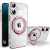 Case for iPhone 16, Slim Anti-Scratch Silicone Protection with Rotating Magnetic Stand - Pink