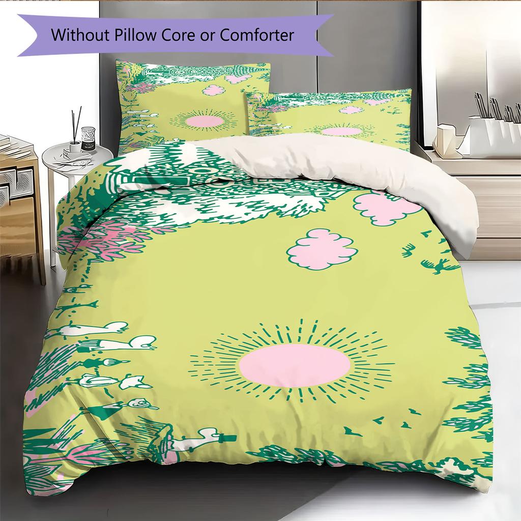 Moominvalley Pattern Bedding Home Decoration Birthday Gift ( 1 duvet cover + 2 pillowcase, without core),fan merchandise.