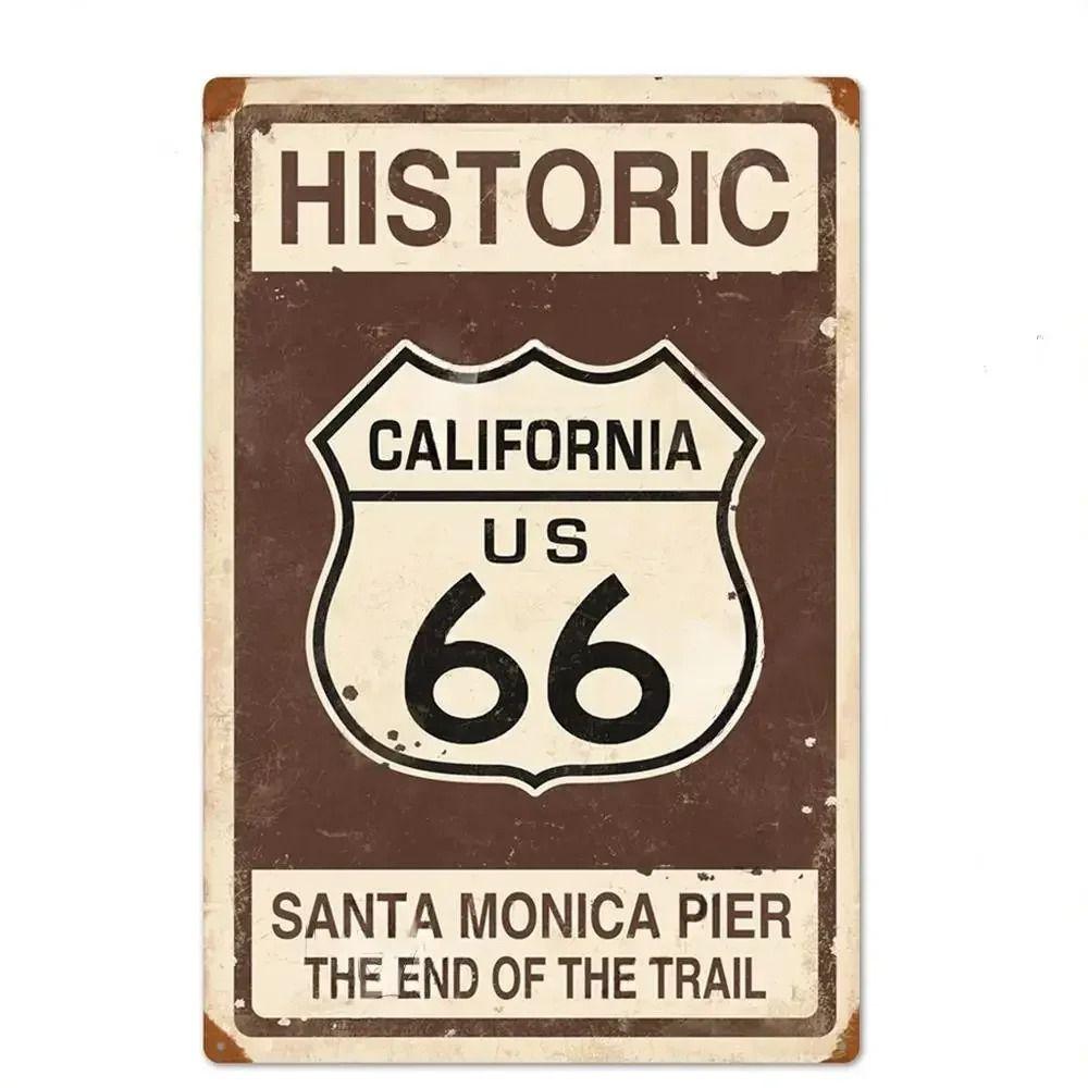 Сувенирная номерная табличка Route 66, Американский металлический знак для авто 20x30см