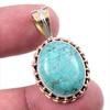 Natural Tibetan Turquoise Gemstone 925 Solid Silver Two Tone Pendant 1.50'' O6J56