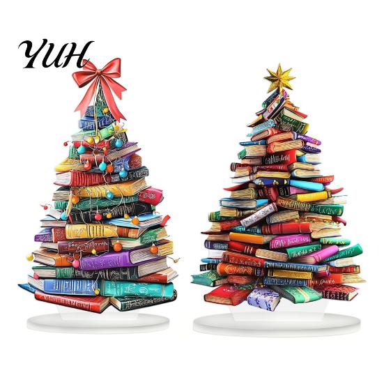 Unique Bookish Holiday Ornaments Stacked Book Christmas Tree Ornament, 2D Flat Stacking Hanging Decoration, Knowledge Symbol Decor Reading Theme