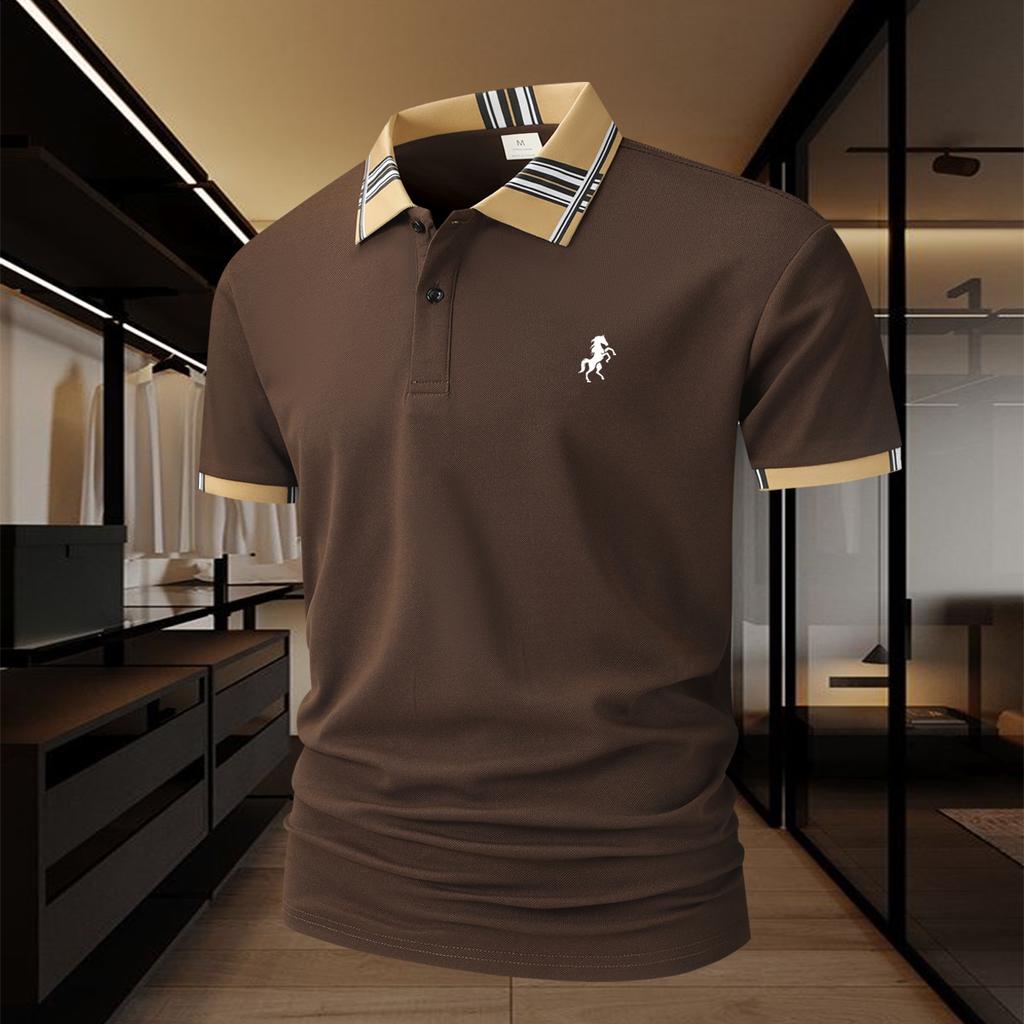 Casual Men's Polo Shirt,2Button Collar with Color-Blocked Striped Collar, Quick-Drying and Breathable for Comfort on and Off the Court
