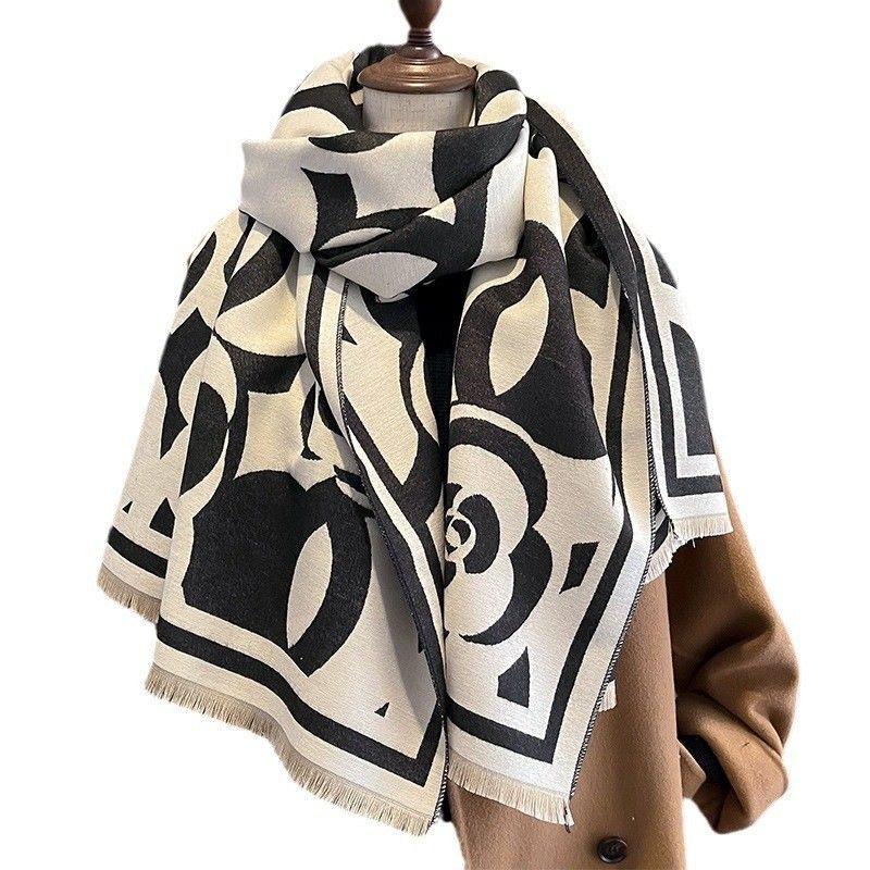 New Rose Flower Imitation Cashmere Scarf for Women In Autumn and Winter Versatile Fashionable and Stylish Thickened Warm Scarf Shawl Outer Wear