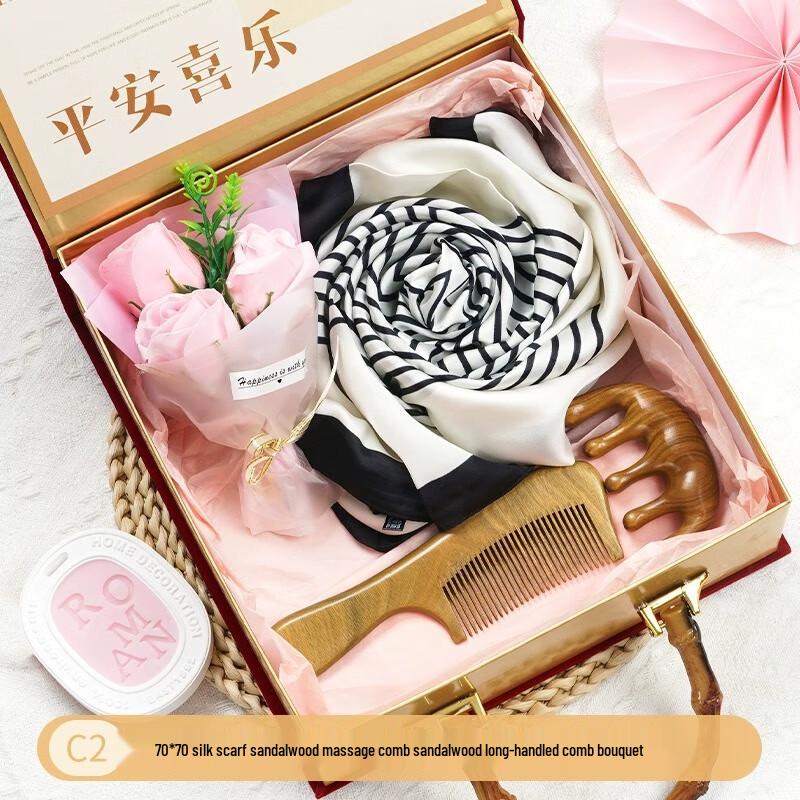 Elegant Scarf & Sandalwood Comb Gift Set