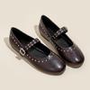 Fashion Rivet Buckle Strap Ballets Shoes Ladies Solid PU Leather Flats Woman Soft Bottom Mary Janes Femme Stud Mocassines Barefoot Shoes