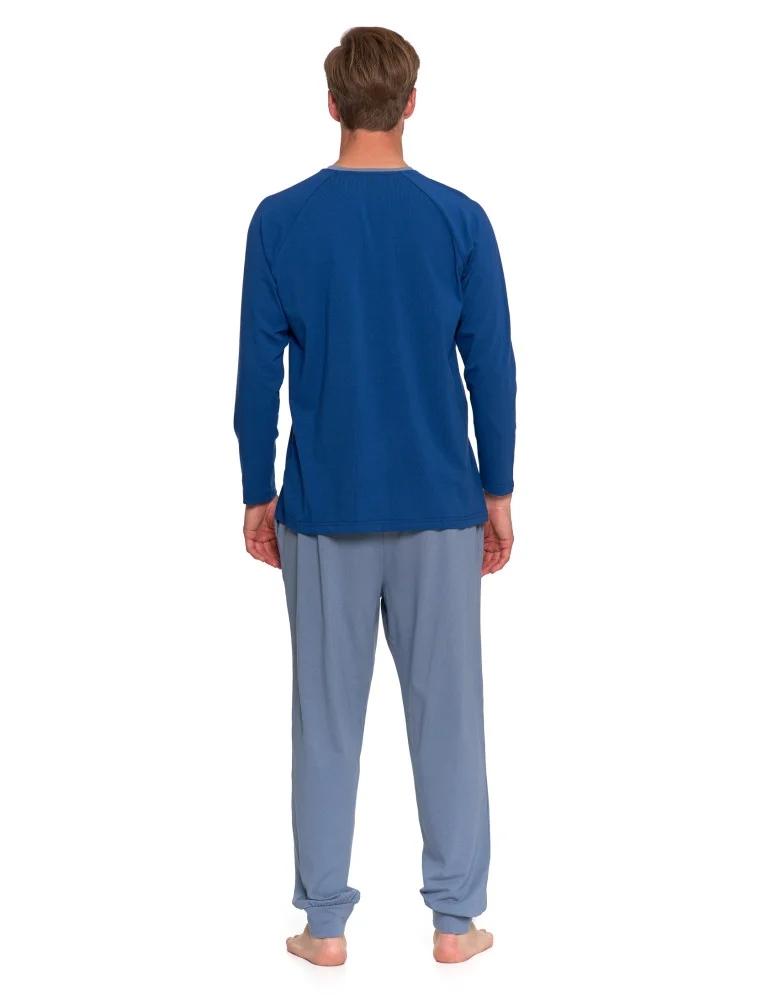 Men's Cotton Pajamas with Long Sleeves and Pants, MORAJ Print L NAVY