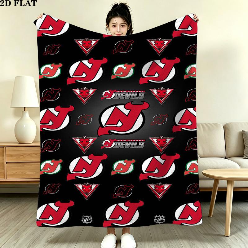 New Jersey Devils Print Flannel Blanket High Quality Warm Comfortable Cover for All Seasons Perfect for Gifts Home Decor