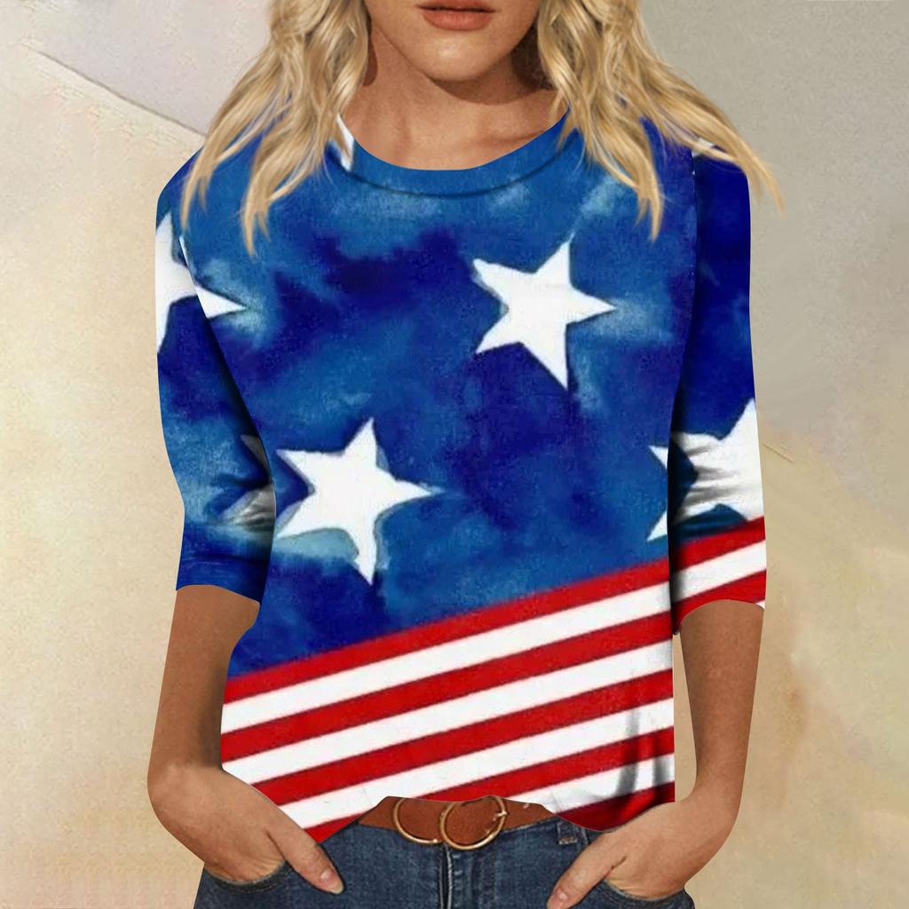 3/4 Sleeve Shirts For Women Cute Tops Graphic Tees Blouses Casual Plus Size Basic Tops Pullover