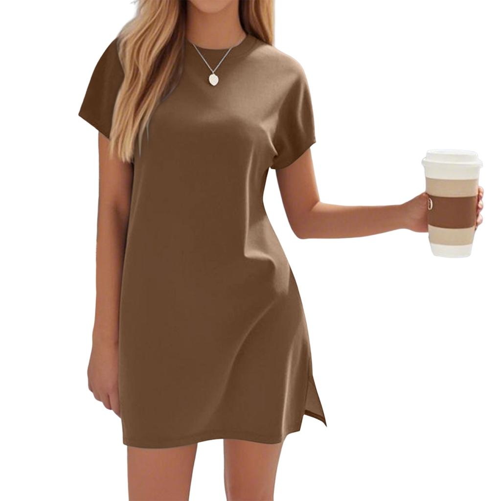 Women's Coverups Short Sleeve T-Shirt Dress Casual Side Slit Loose Fit Knee Length Beach Dress