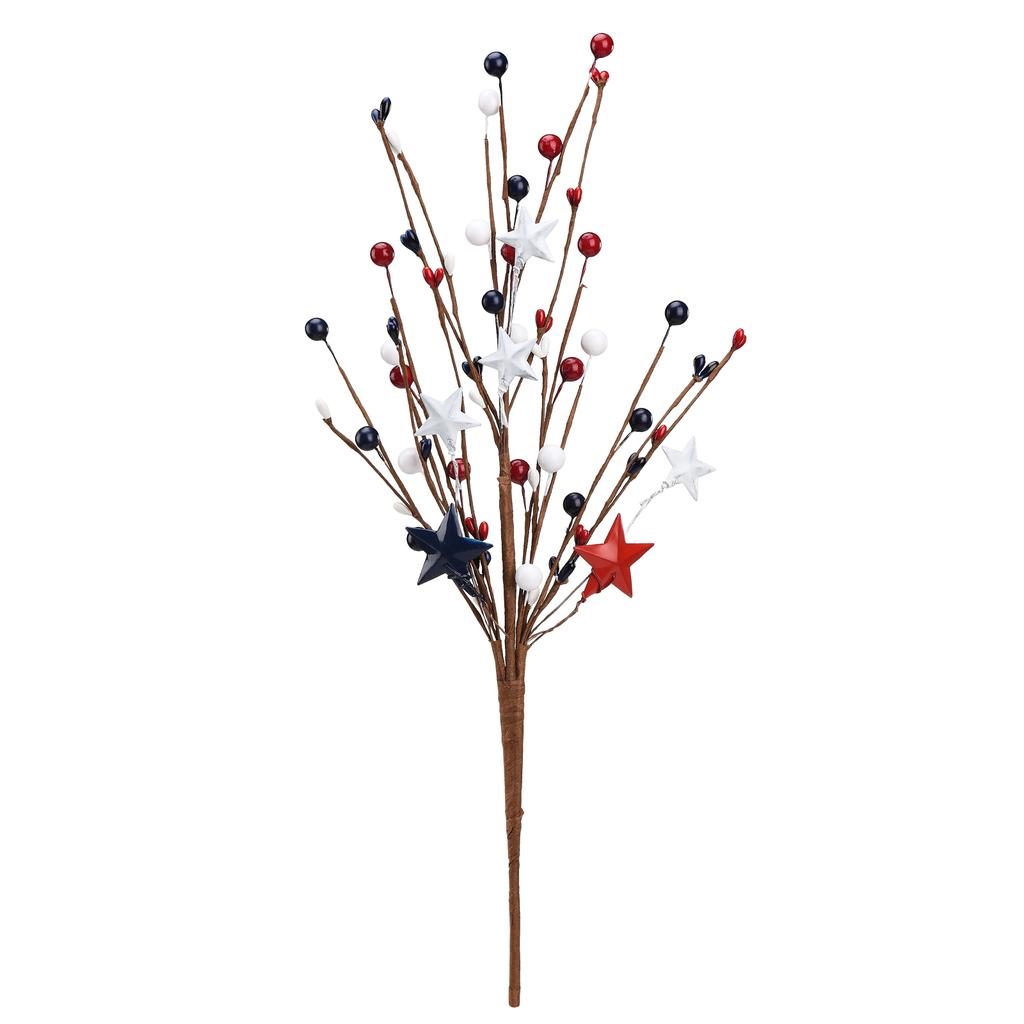 Patriotic Artificial Berry Stem Pick Red White Blue Berries Pick for 4th of July Pentagram Faux Branch for Home Office