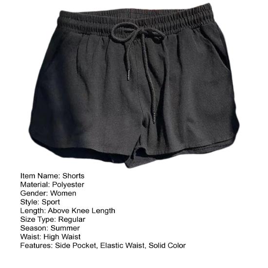 Женские летние спортивные шорты с высокой эластичной резинкой на талии, однотонные плиссированные боковые карманы трапециевидной формы, свободные повседневные
