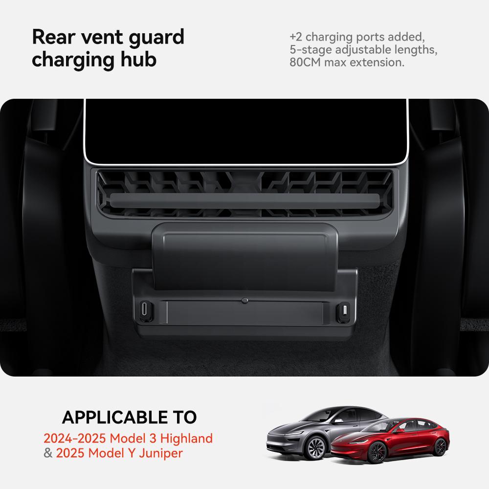 YZ Для Tesla Model Y Juniper Model 3 Highland Задний воздуховод 27 Вт Быстрая зарядка USB-разветвитель Power Splitter Тип Apple Type-C Зарядное устройство