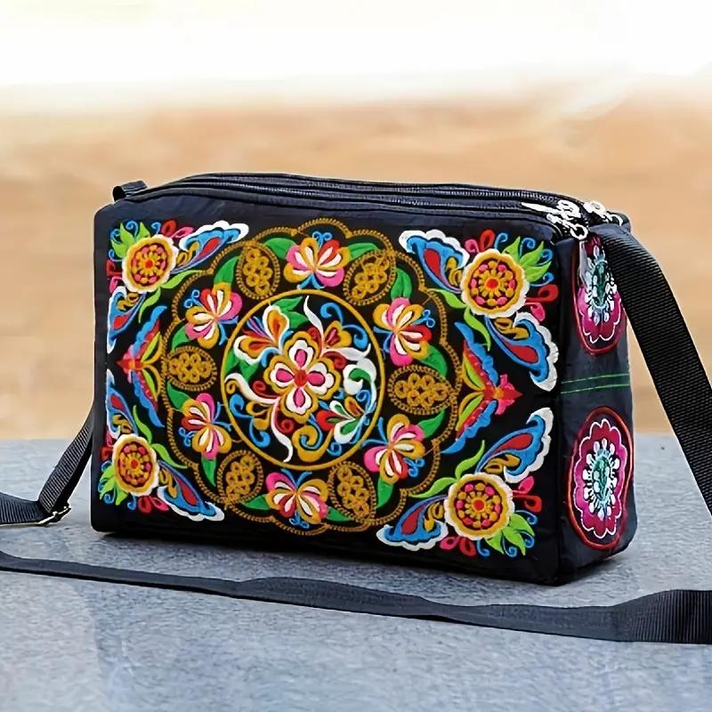 Embroidered Crossbody Bag, Women's Canvas Shoulder Bag, Stylish Travel Crossbody Bag, Women's Purses