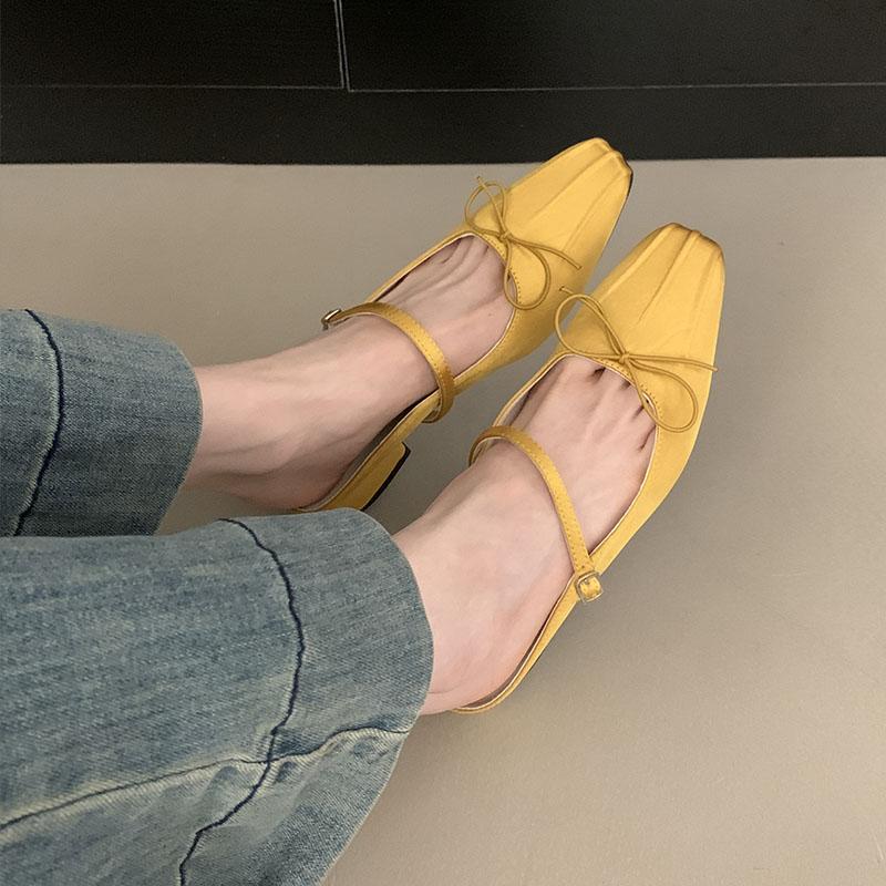 Мода Мода Туфли-лодочки с бантом-бабочкой Женские туфли на плоской подошве Женская обувь с мелким вырезом Слипоны Женские туфли на плоской подошве Слайды Мюли