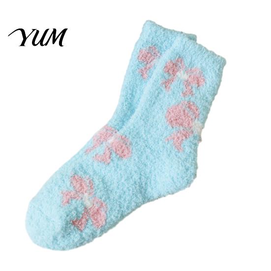 Cozy Indoor Thermal Socks Coral Fleece for Women, Soft Crew with Non-Binding Thickened Fluffy Winter House Top, Fuzzy Sleep Cute Prints Autumn