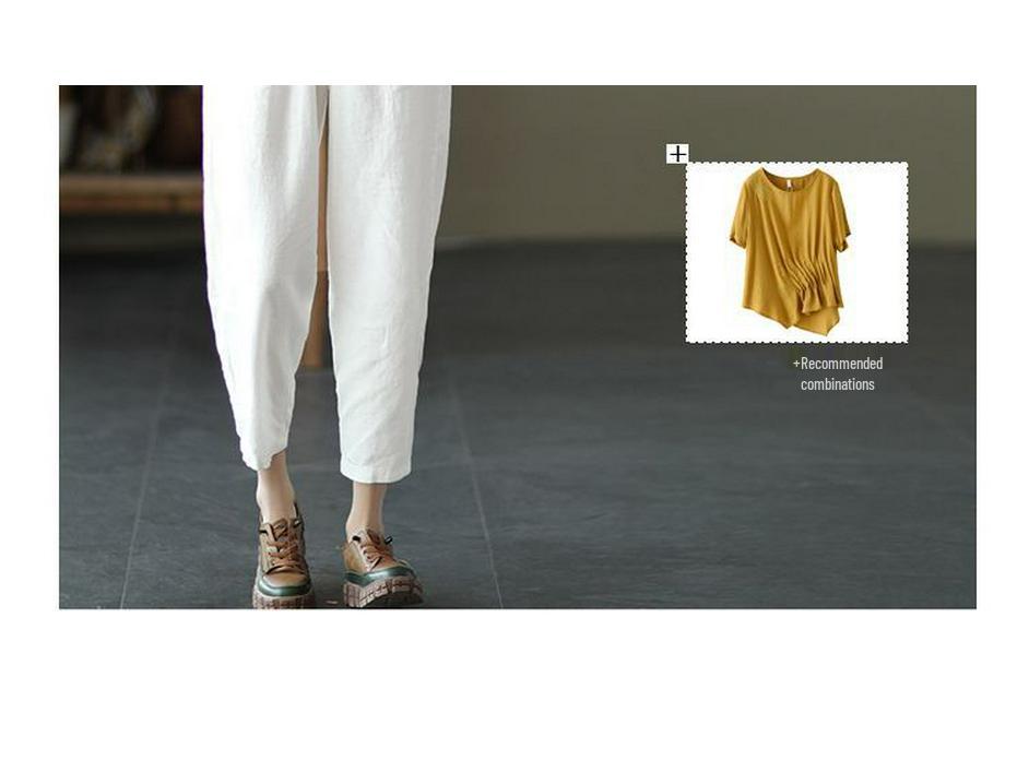 Женские повседневные летние брюки-шаровары из стираного хлопка с эластичной талией и шнуровкой