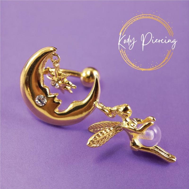 KODY PIERCING Желтое золото 18 карат, вывернутый пупок, сказочный дизайн с луной