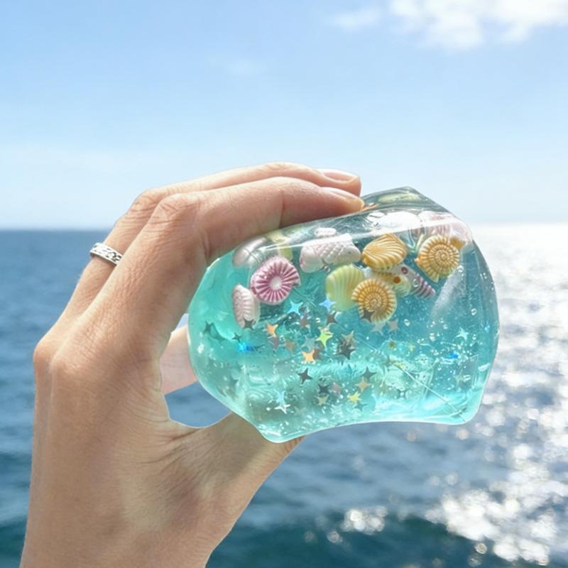 Blue Cubes Sea Squishy Fidget Toy Super Soft Transparent Shell Squeeze Toy Ocean Sensory Anti-Stress After Toys