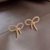 Gold Color Metal Bowknot Stud Earrings Folded Wrinkle Stripe Simple Design Sweet Girls Knotted Ear Accessories Oorbellen