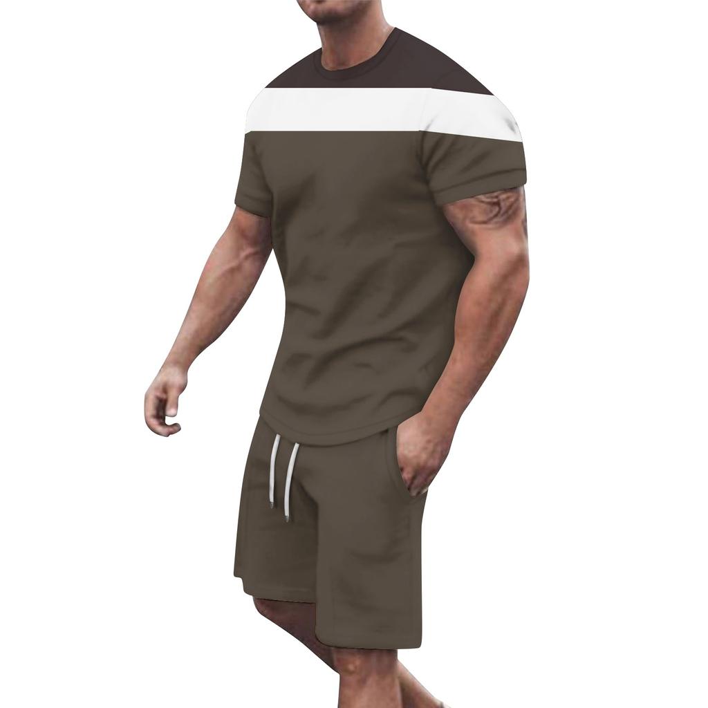 Мужские однотонные шорты с короткими рукавами и открытыми плечами, дышащий мужской повседневный комплект из 2 предметов