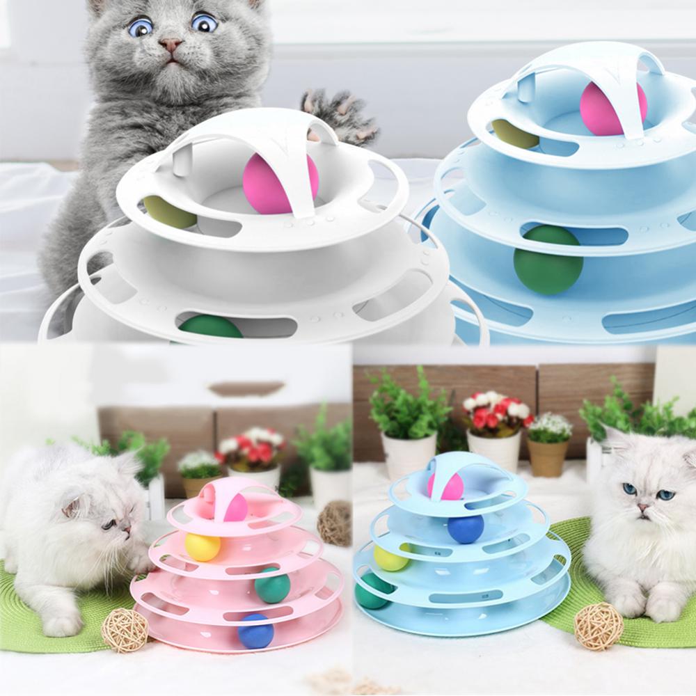 Уровни поворотные Игрушки для кошек аксессуары Башенные треки с шариками игрушка для кошек Интерактивная тренировка интеллекта с забавной кошачьей палочкой
