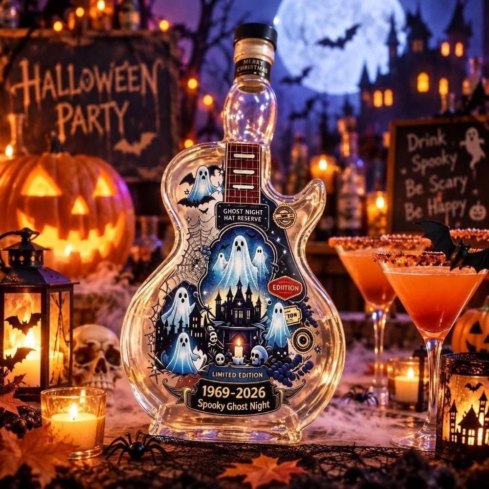 Bat Halloween Guitar Shaped Decanter Ghost Empty Wine Bottle Home Decor