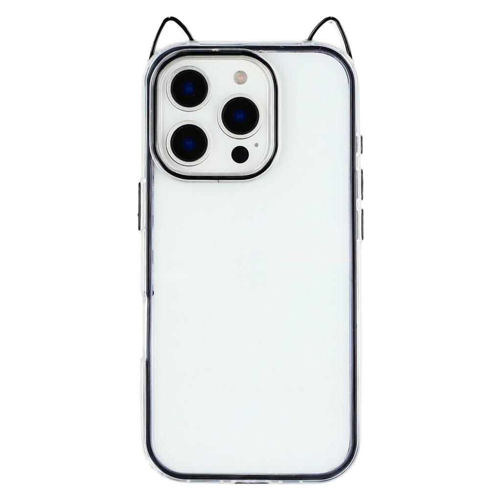For iPhone 16 Pro Case Cat Ear Design TPU+Acrylic Clear Phone Back Cover