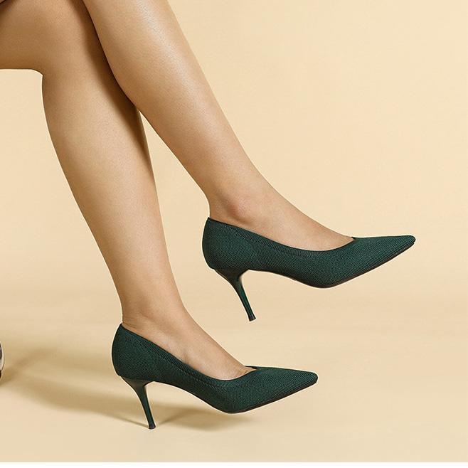 Женские туфли большого размера на каблуках-шпильках с острым носком, повседневные, Flyknit, с мелким вырезом, однотонные, на высоком тонком каблуке, размеры 38-43