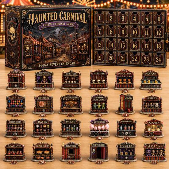 Spooky Desktop Decor Halloween Advent Calendar, 24-Day Acrylic Figure Countdown Set with Figurine Carnival Designs, Desk Decor, Collectible