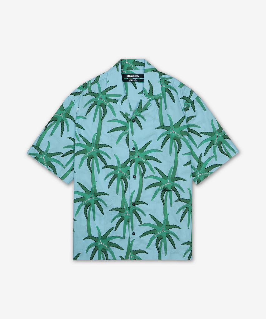 JACQUEMUS La Chemise Джинсовая рубашка с коротким рукавом - Принт Пальма Звезда Синий / 255Sh20116773Ej