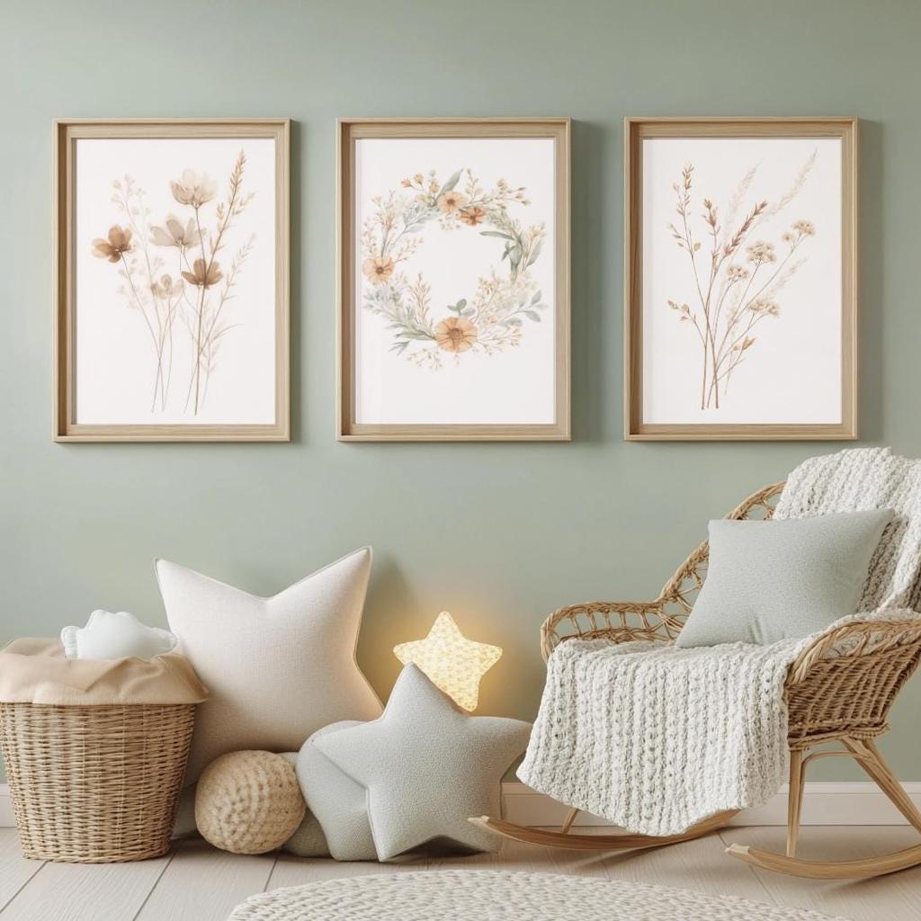 Boho Watercolor Wildflower Canvas Wall Art Set,Botanical Wreath Prints, Minimalist Nursery Living Room Bedroom Home Decor Gifts