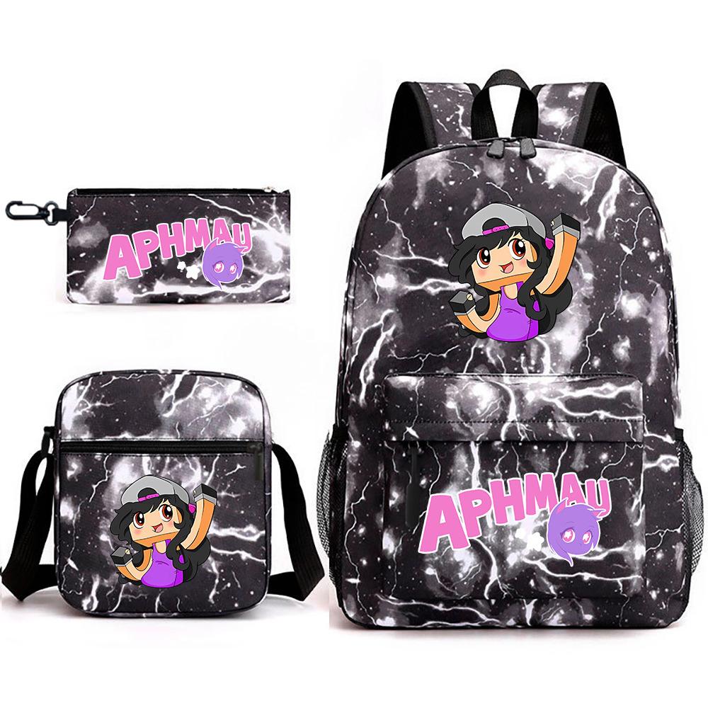 Игровой мерч Aphmau Школьная сумка Мультяшный рюкзак Пенал Сумка через плечо Набор из трех предметов