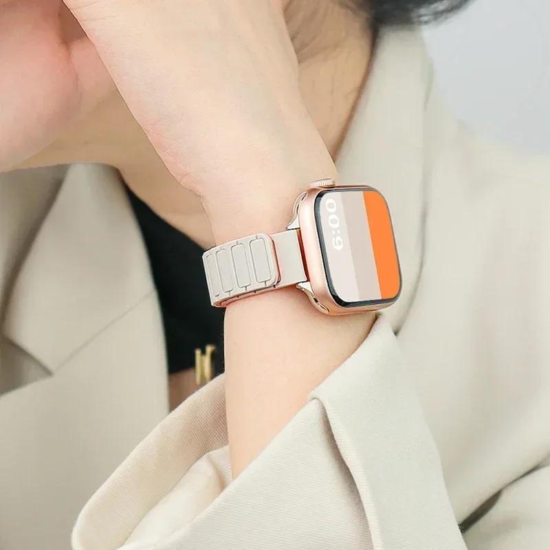 Магнитный силиконовый ремешок-петля для Apple Watch S11 42/46 мм 41 мм 45 мм Тонкие ремешки 44 мм 40 мм 38 мм Браслет iWatch SE 10 9 8 7 6 5 4 Ultra1/2/3 49