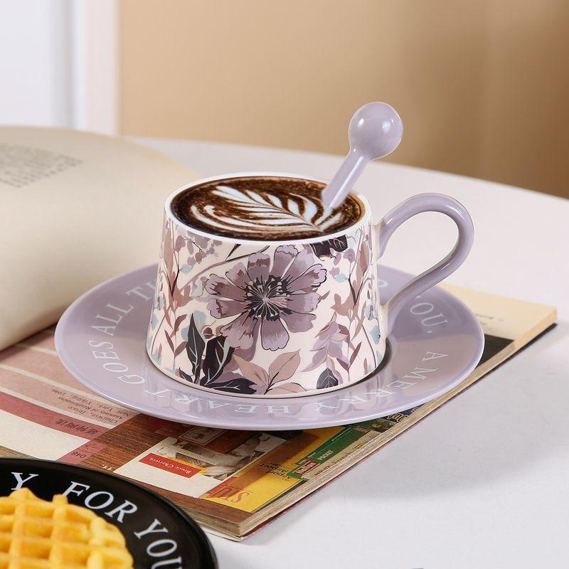 Light Luxury High-End Coffee Cup And Saucer Set, Gesang Flower Ceramic Cup, Niche Girls Gift, Afternoon Tea Flower Teacup